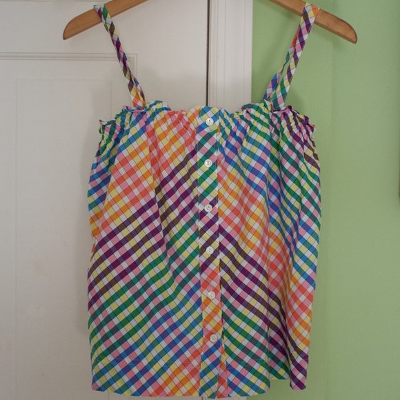 J. Crew Ruffle Gingham Rainbow Top - Picture 2 of 4